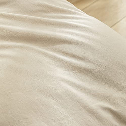 BESTOUCH Cotton Solid Duvet Cover Set Linen Feel Almond Milk Grey Twin | 100% Washed Cotton, Soft Wrinkle Texture, Hidden Zipper, 8 Ties, Breathable Lightweight Durable Comfy, 2 Pcs No Insert - color: Almond Milk Grey (No Comforter), size: Twin/Twin XL (6