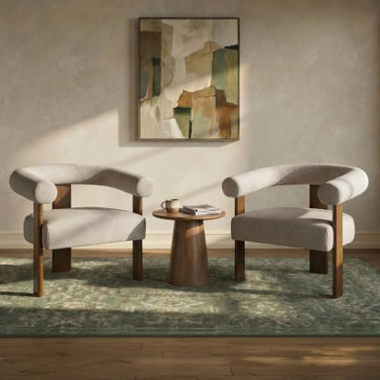 VKNOW Barrel Accent Chair, Vanity Chair with Armrests and Walnut Wood Legs | Mid Century Modern Upholstered Living Room Chairs with Open Back, Faux Mohair Fabric, for Living Room, Bedroom, Brown - color: Brown(walnut Legs), size: Set of 1