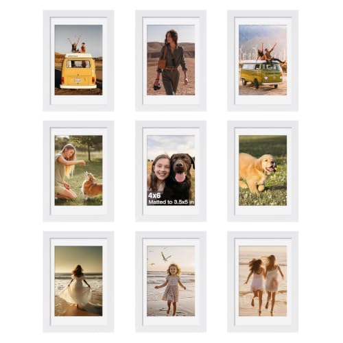 4x6 Picture Frame Set of 9, 6x4 Photo Frames with Plexiglass for 3.5x5 Pictures with Mat or 4x6 Without Mat, Art Collage for Wall Gallery and Tabletop Display, 4 x 6 Frame White - color: White, size: 4x6