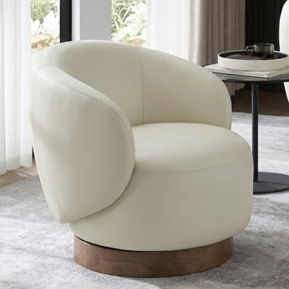 KISLOT Swivel Barrel Accent Chair, Faux Leather, Cream, 1-Pack | Modern Style, Upholstered, for Living Room/Bedroom/Waiting Room - color: Cream, size: Pack of 1