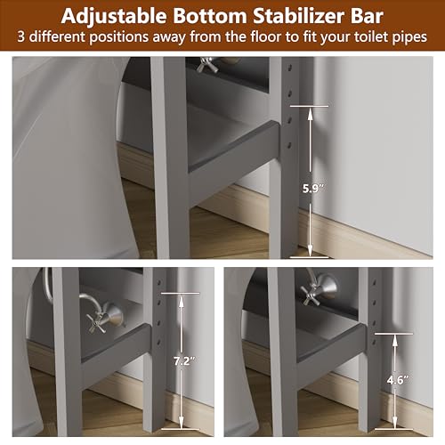 Yardenaler Over-The-Toilet Storage Shelf with Doors, Bathroom Freestanding Organizer Space Saver with Adjustable Shelf, Gray - color: Grey