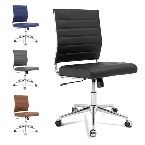 Okeysen Armless Office Desk Chair, Mid Back Ergonomic Swivel Conference Room Chair, Adjustable Height PU Leather Home Desk Chair, Modern Small Rolling Computer Task Chair, Black - color: Black
