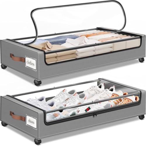 Under Bed Storage with Wheels 2Pack Storage Containers with Clear Window | Under Bed Drawers Rolling Under Bed Storage for Clothes,Shoes, Blankets (30.71 x 16.93 x 6.69 in, Light Grey) - color: Light Grey, size: 2 Pack