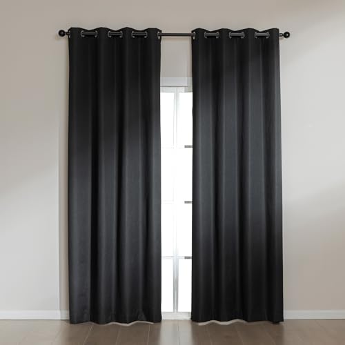 Amazon Basics Faux Linen Blackout Curtains for Bedroom and Living Room, 2-Piece Set with Grommets, 52" W x 95" L, Black - color: Black, size: 52"W x 95"L (Pack of 2)