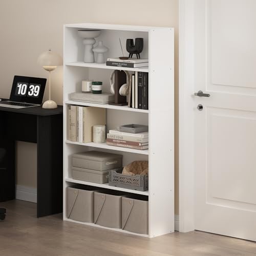 Furinno PASIR Book Shelf, 5-Tier Bookshelf, Bookcase with Open Shelf, 9.4 x 31.5 x 52.7, for Living Room, Bedroom, Home Office, White - color: White, size: 5-Tier