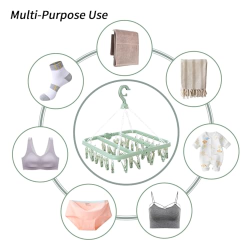 Laundry Drying Rack with 32 Clips, Foldable, Light Green - color: Light Green