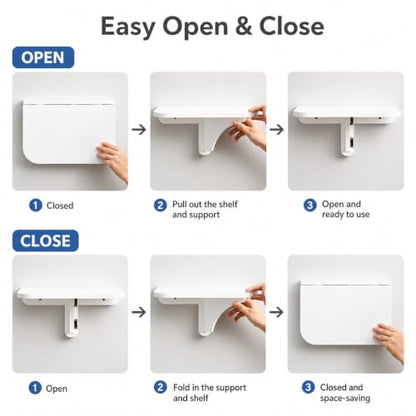 WELLAND 11.8" x 8.25" White Wall Mounted Desk Small Floating Shelves Set of 2 Folding Wall Shelves Drop-Leaf Table Fold Down Desk for RV, Camper, Loft Beds - color: White