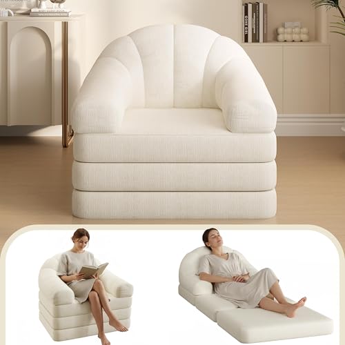 Yaheetech 93" Folding Sofa Bed Convertible Sofa Chenille, Beige | Foldable Sofa Bed Convertible Chair Sleeper Chenille Couch with Handle, U-Shape Support for Living Room, Bedroom, Apartment - color: Beige