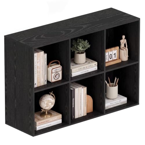 Book Shelf, Wooden Cube Storage Organizer with 11" Open Cubes, Stackable Modular Bookcase for Room Divider Storage, 2 Tier Bookshelf for Living Room, Bedroom, Office (Black, 6-Cube) - color: Black, size: 6-Cube