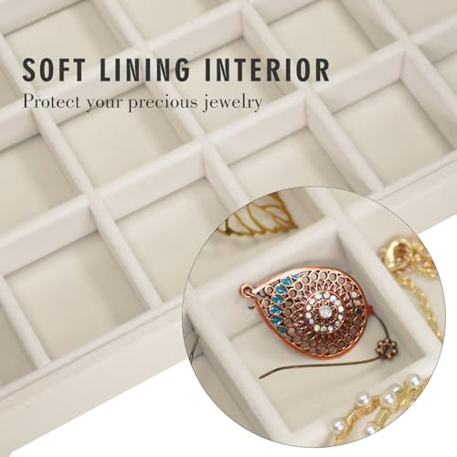 Siveit Velvet Jewelry Tray 48 Grid Jewelry Display Tray Organizer Box with Transparent Lid Rings Earrings Necklaces Pendants Display Box Suitable for Women and Girls (Beige) - color: Beige