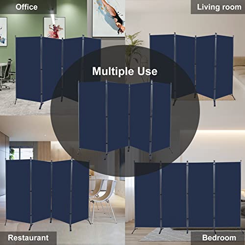 4 Panel Folding Room Divider, Sturdy Frame Freestanding Wall Divider - color: Navy Blue, size: 4 Panel