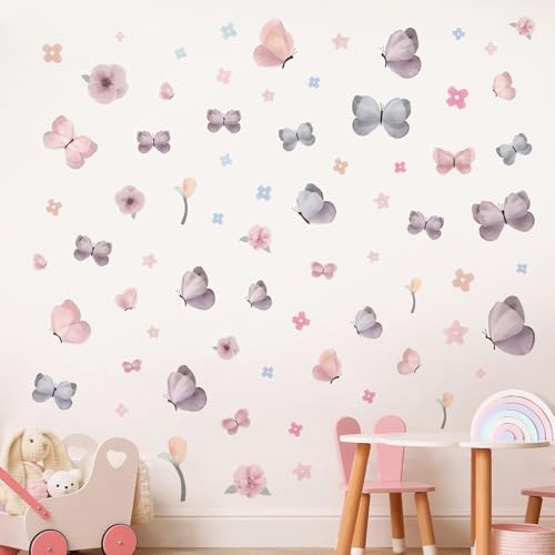 Butterfly Wall Decals Peel and Stick 70 Pcs, Butterfly Wall Stickers | Easy Removable Vinyl Flower & Butterfly Wall Stickers Wall Art For Girls Room Kids Bedroom Playroom Door Window Laptop - color: Butterfly Flower