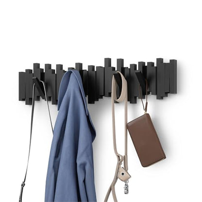 Umbra Sticks Wall Coat Rack, Wall Mount 8 Retractable Hooks, Black | Modern sculptural look, holds five pounds each, fits entryways and bedrooms, easy to install, recycled plastic - color: Black, size: 8-Hook