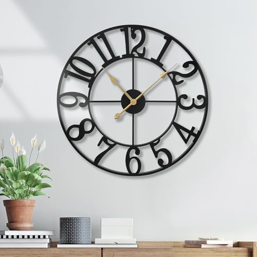 Wall Clock Battery Operated,Silent Non Ticking Modern Rustic Metal Small Clocks for Living Room/Bedroom/Office/Kitchen/Farmhouse Home Decor-14IN(Arabic Number-Black) - size: 14 inch