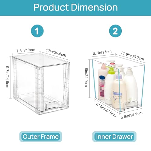 Vtopmart 4 Pack Clear Stackable Storage Drawers,9.7" High Plastic Organizers Bins for Skincare, Bathroom Supplies,Ideal for Cabinet,Undersink,Vanity,Kitchen,Pantry Organization - size: 4Pack 9.7"H