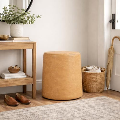 HomePop 17" Organic Shape Ottoman - Sand Faux Leather - color: Sand Faux Leather