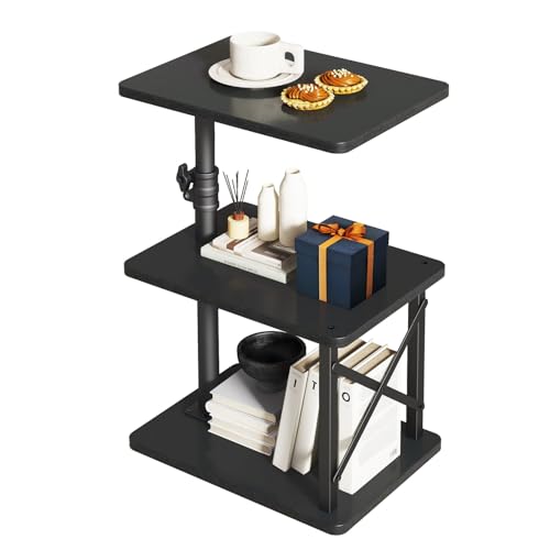 IBUYKE 360° Swivel Height Adjustable C Shaped Side Table,Black UTVT006B | Tv Tray Table,End Table for Small Spaces Sofa Bed,With Storage Shelf,3-Tier Night Stand,For Living Room,Bedroom - color: Black