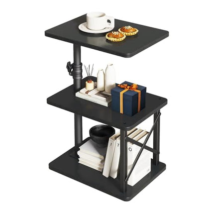 IBUYKE 360° Swivel Height Adjustable C Shaped Side Table,Black UTVT006B | Tv Tray Table,End Table for Small Spaces Sofa Bed,With Storage Shelf,3-Tier Night Stand,For Living Room,Bedroom - color: Black