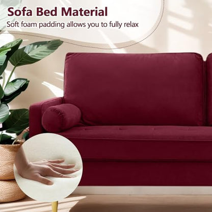 65" Love Seat Sofa, Velvet Small Sofa Small Couch for Bedroom Living Room, Bedroom, Loveseat with 2 Pillows, Gold Legs, Modern Tufted Seat Upholstered Seating for Office, Apartment (Red) - color: Red