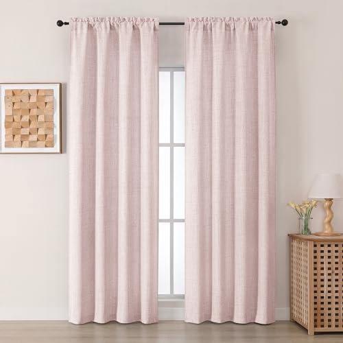 Chyhomenyc Blush Pink Curtains 96 Inch Length 2 Panels, Light Filtering Textured Soft Airy Curtains for Living Room, Lightweight Farmhouse Brighten UP Room Bedroom Curtain, Each 42Wx96L Inch, 2PCS - color: Blush Pink, size: 42"W x 96"L (Pack of 2)