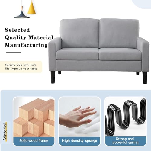 Loveseat Sofa 53" Small Spaces Sofa Couch for Offices,Dorm Room,Bedroom 2 Seater Linen Gray Small Couch, Comfy Love Seat, All-Wood Couches with High Legs, Grey - color: Grey