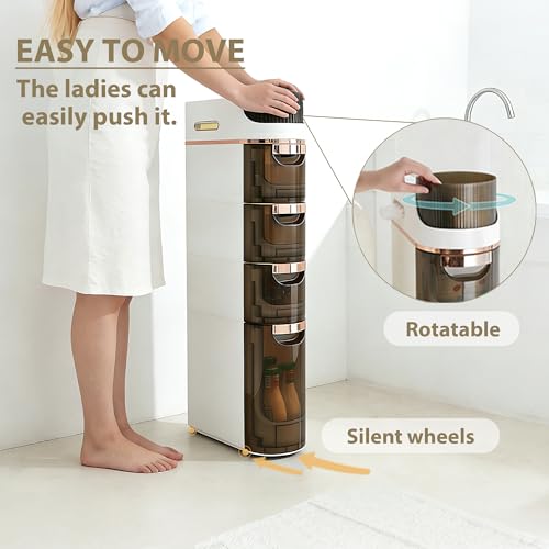 BGYMF 3-Tier Narrow Slim Bathroom Storage Cabinet,Movable,White | ABS and PP,with Wheels and Drawers,Large Storage Capacity,Water Resistant,Toilet Paper Holder,for Small Spaces - size: Slim 3 Tiers