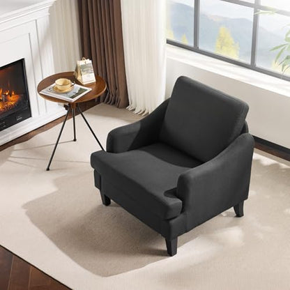 VINGLI Linen Fabric Accent Chair Black, Modern Upholstered Armchair, Comfy Sofa Chair Living Room Bedroom Furniture for Apartment - color: Black