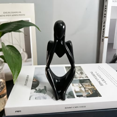 Black Resin Thinker Statue, Abstract Style Sculpture Figurines for Home Office Bookshelf Desktop Decor, Modern Art Collectible & Great Gifts Ideas - color: Black