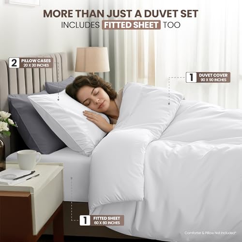 Utopia Bedding Duvet Cover Queen with Fitted Sheet (60x80) - 2 Pillow Case Standard - All Season Luxury Bed in a Bag with Zippered Duvet Cover - No Comforter (White) - color: White, size: Queen - Duvet Cover with Fitted Sheet