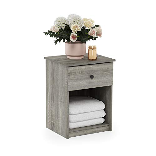 Furinno Tidur Nightstand, 1-Pack, French Oak Grey | Knob Handle, with Storage Shelf, Bedside Table, End Table, Side Table, for Bedroom, Closet, Dorm - color: French Oak Grey, style: 1-Pack Knob