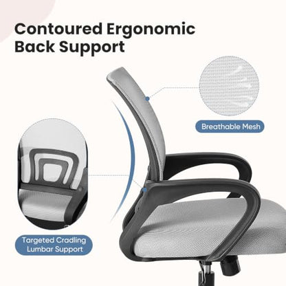 DUMOS Ergonomic Home Office Chair, Executive Mesh Desk Chair | Height Adjustable, Lumbar Support, Breathable Mid Backrest, Fixed Armrest, Rolling Wheels, Computer Gaming, Meeting, Gray - color: Grey