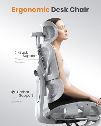 naspaluro Ergonomic Office Chair Lumbar Support High Back 350lbs Capacity | Adjustable Height Breathable Mesh Swivel Desk Chair with 3D Armrest Headrest, Footrest, PU Wheels, Comfy Computer Chair Grey - color: Grey