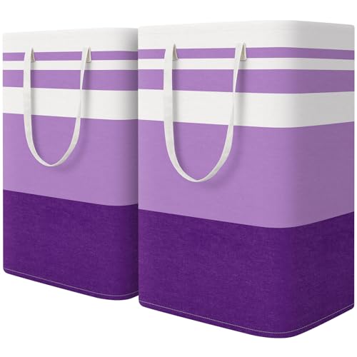HomeHacks 2 Pack Laundry Baskets, Laundry Hampers Bags (Purple 75Lx2) | Waterproof, Freestanding, Collapsible Clothes Hamper with Reinforced Handles in Laundry Room, Dorm, Bathroom, Bedroom - color: Purple, size: 75L