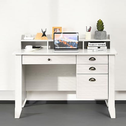 48" Computer Desk with 4 Storage Drawers and Hutch Wood Executive Table for PC Laptop