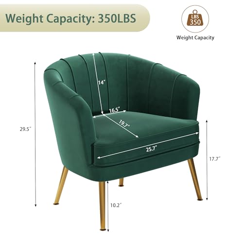 Velvet Accent Chair, Barrel Armchair, Green | Velvet Upholstery, Golden Metal Legs, Comfy Barrel Back, Modern Style, Living Room Bedroom Office - color: Green, size: 1 Chair