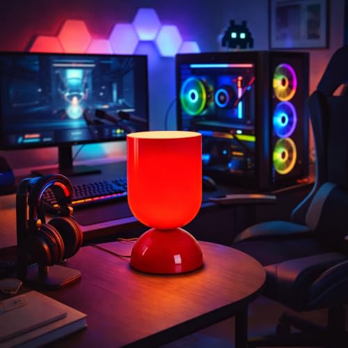 8.9" Dimmable Modern Glass Table Lamp, Glossy Red | Dome Base - color: Red