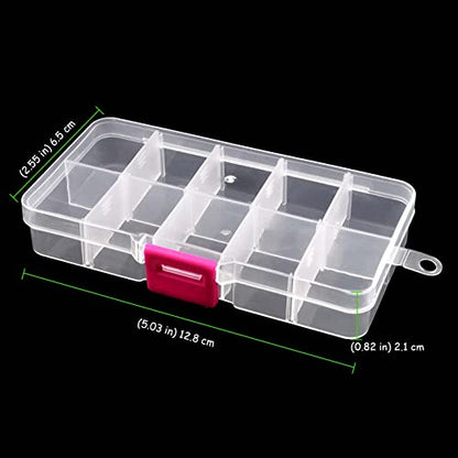 32 Pack 10 Grid Plastic Jewelry Organizer Box, 5 x 2.5 Inch Plastic Box with Removable Dividers Clear Divider Storage Boxes for Beads, Jewelry and DIY Crafts