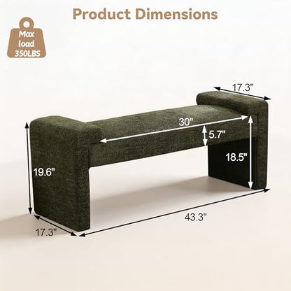 Upholstered Entryway Bench, 43" Modern Bedroom Bench, Green | Sherpa Fleece, Curved Armrests, Solid Wood Frame, End of Bed, Bedroom, Living Room, Hallway - color: Green-sherpa, size: 43"