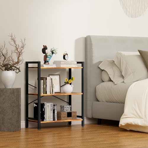 3 Tier Bookshelf,Storage Shelf with Steel Frame,Free Standing Open Book Shelves Storage Display Shelf - size: 3 Tier