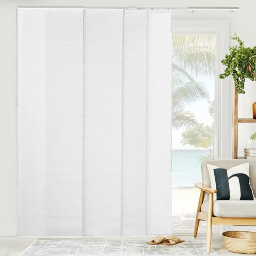CHICOLOGY Panel Track Blinds, White Weave, 86"x96", Cordless, Sliding Door | 4 Fabric Panels, Fits 46–86″ Wide, Wall/Ceiling Mount, Room Divider Ready, Height Trimmable, Child & Pet Safe - color: Woven White