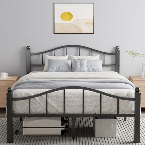 Full Size Bed Frames with Headboard | Noise-Free Design, 12" Underbed Storage, 1500 LBS Heavy Duty Metal, No Box Spring Needed, Tool-Free Assembly - color: Full Black