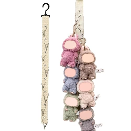 Plush Doll Hanging Storage Rope Display Rack with 8 Clips – Wall Hanging Organizer for Keychain Plushies, Mini Toys– Holds up to 3kg (White) - color: 1 PCS White