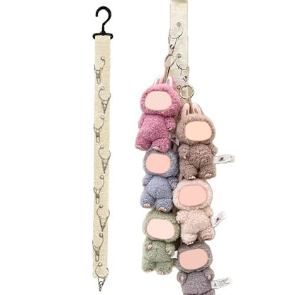 Plush Doll Hanging Storage Rope Display Rack with 8 Clips – Wall Hanging Organizer for Keychain Plushies, Mini Toys– Holds up to 3kg (White) - color: 1 PCS White