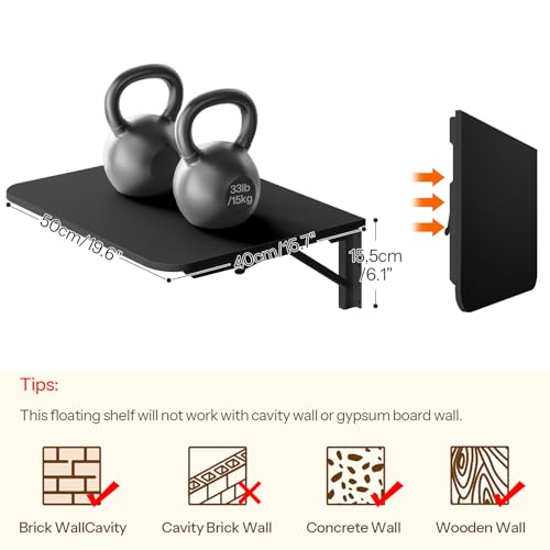 HOOBRO Folding Table, Wall Mounted Floating Desk with Iron Bracket, Drop Leaf Table for Small Spaces, Kitchen, Laundry Room, Home, Office, Black BK054BZ01 - color: Black