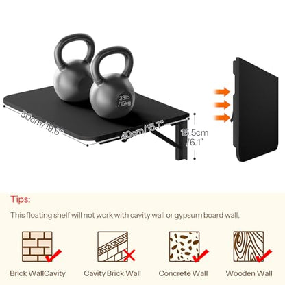 HOOBRO Folding Table, Wall Mounted Floating Desk with Iron Bracket, Drop Leaf Table for Small Spaces, Kitchen, Laundry Room, Home, Office, Black BK054BZ01 - color: Black