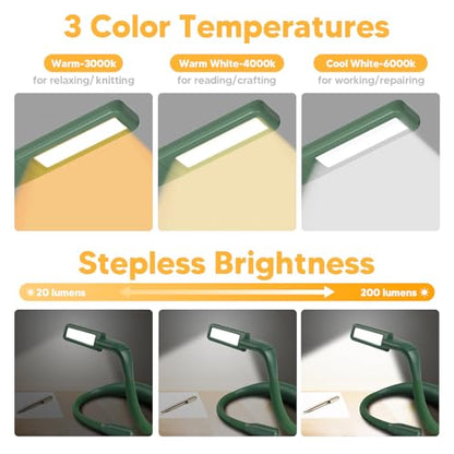 Neck Reading Light, 80-hr Lasting Rechargeable Book Light Wide Lamp | 3 Color Stepless Dimming Neck Light,Bright Dual Lamps, Wearable, Bendable Arms Booklight, Knitting Crochet Accessories Crafts - color: Green