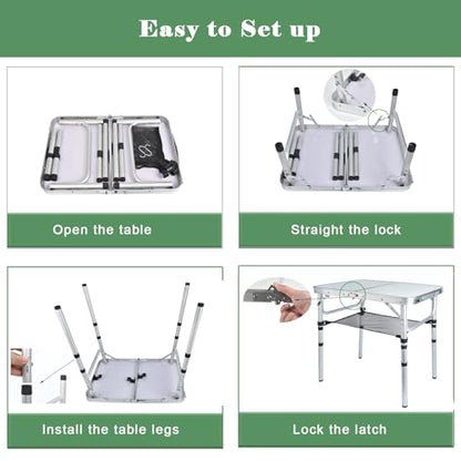 Small Folding Camping Table, 2ft Portable Picnic Table Aluminum 24" x 16" Folding Table, 3 Adjustable Heights Portable Lightweight Table Dining Table for RV, Picnic, Beach (White) - color: White