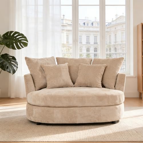 Chifee & Vingol 55" W Oversized Accent Barrel Chair Large Round Chair Extra Large Armchair with 5 Pillows for Living Room,Bedroom,Home Theater,Chenille,70" W-Wheat - color: 55"- Wheat