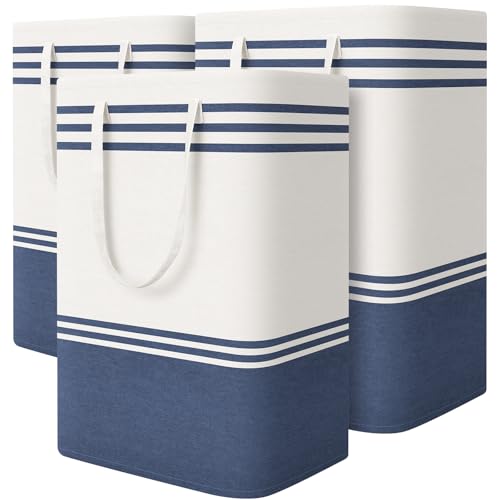 TranquilRelax 3-Pack Laundry Basket, Laundry Hamper, Blue-75L | Freestanding＆Water-Resistant Laundry Hamper, Collapsible Tall Clothes Hamper with Carry Handles for Clothes, Laundry Basket - color: Blue, size: 75L