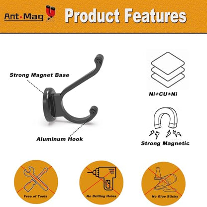 Ant Mag Magnetic Hooks Heavy Duty 140LBS, Neodymium Wall Coat Hooks 8 Pack | Strong Magnet Hooks for Hanging Coats, Robes, Backpacks, Bags, Hats, Keys, Mugs, Cups, Towels, Black - color: Black, size: 8 Pack